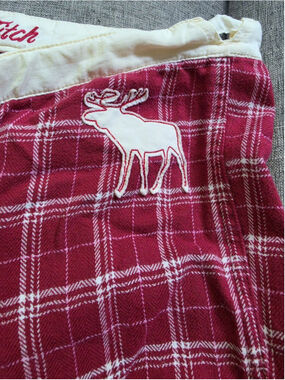 Abercrombie & Fitch Red Plaid Flannel Pajama Pants Moose Logo Womens Large VGUC